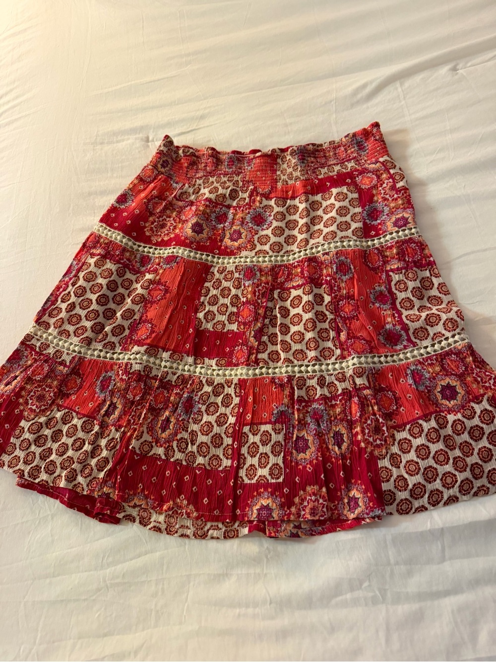 Spense Red Patchwork Tiered Skater Skirt